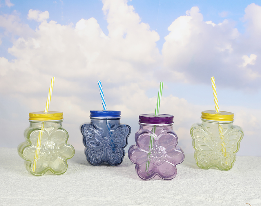 Facotry Butterfly Flower Shape Glass Jar Bottle
