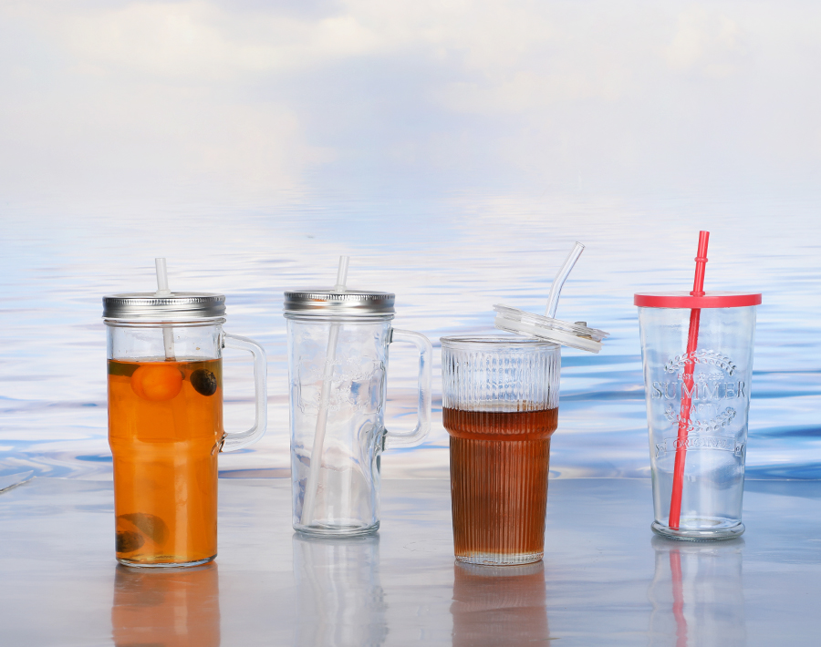 Glass Cup With Lid And Straw Drinking Tumbler For Iced Coffee And Juice