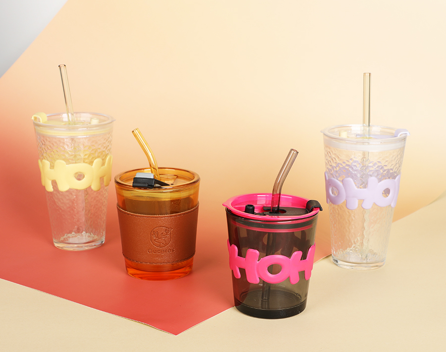 Hot tumbler with electroplating elegant glass cup with straw