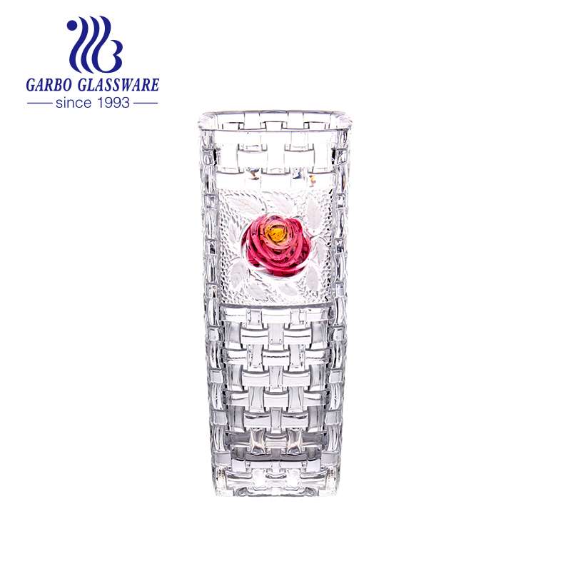 Wholesale elegant square colored glass vase 15cm height