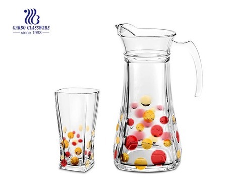 Customized spray colored 7pcs glass jug and cups water drinking set