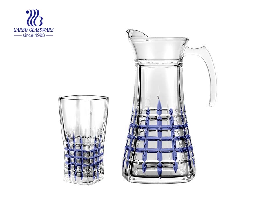 Customized spray colored 7pcs glass jug and cups water drinking set