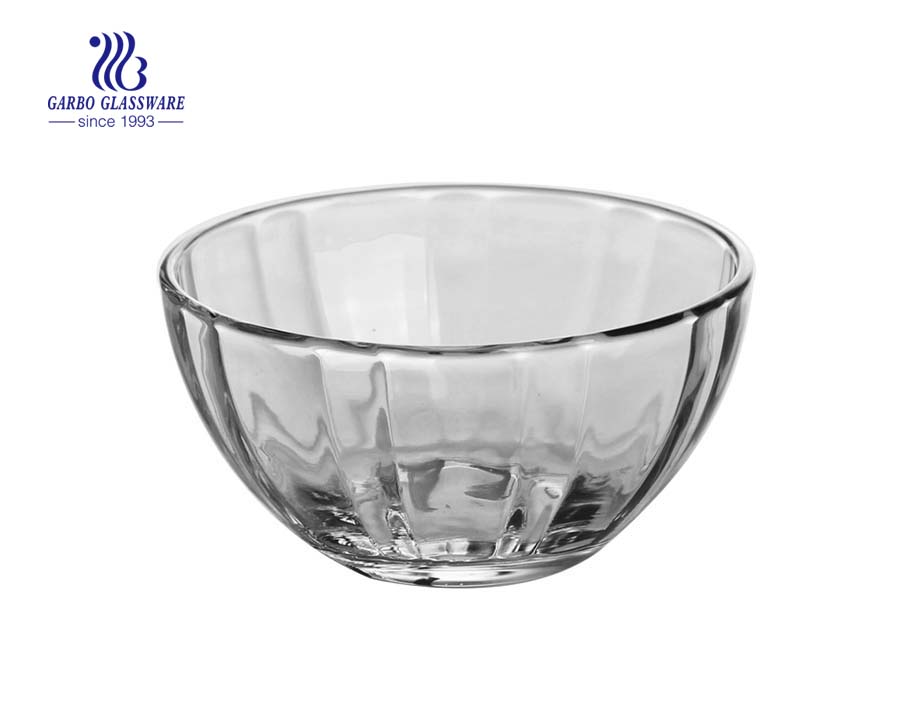 Tazón de vidrio de precio barato del fabricante de China de 6.5 pulgadas, ensaladera de vidrio con diseño de celosía tipo diamante en relieve