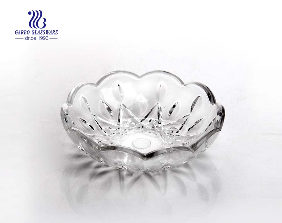 6.5 inch China manufacturer cheap price glass bowl embossed diamond type lattice design glass salad bowl