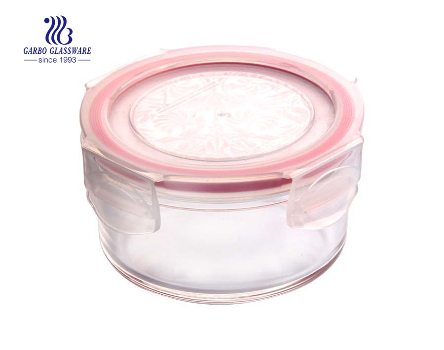 China manufacture 380ml round borosilicate pink glass lunch box