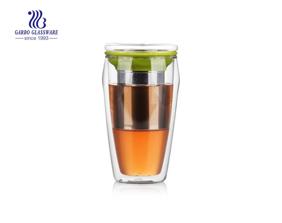 China borosilicate double wall cup with infuser suppliers