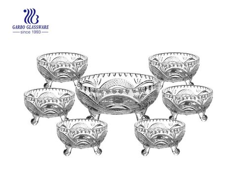 Hot sale decorative 7pcs glass colored Ice-cream bowl set with foot