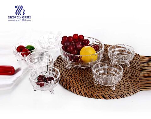 Hot sale decorative 7pcs glass colored Ice-cream bowl set with foot