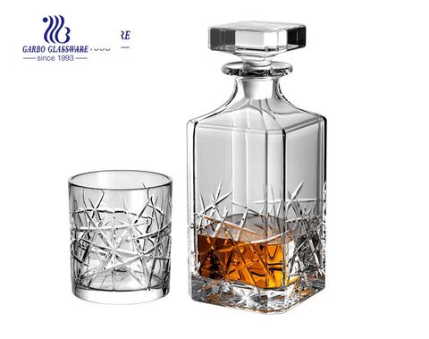 7 chiếc bán buôn rượu whisky thủy tinh Bộ bình thủy tinh 800ml với bộ cốc thủy tinh whisky