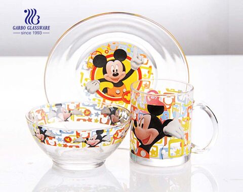 3pcs hot sale customize decal glassware dinner set for souvenir