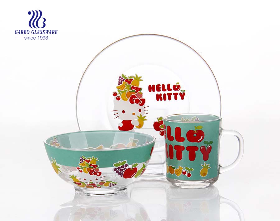 3pcs hot sale customize decal glassware dinner set for souvenir