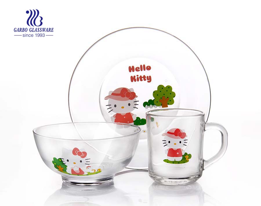 3pcs hot sale customize decal glassware dinner set for souvenir