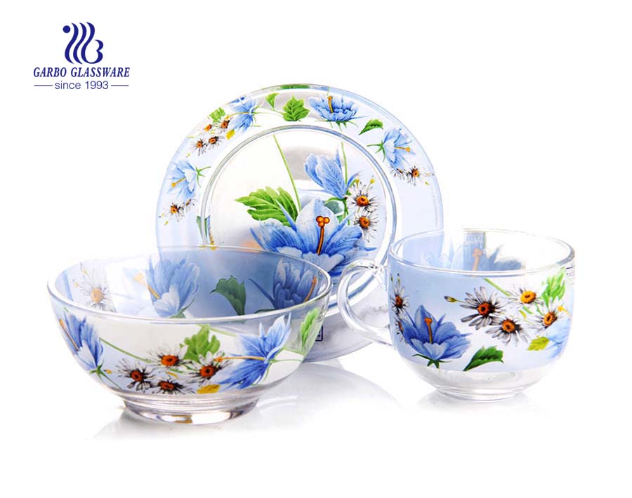 3pcs hot sale customize decal glassware dinner set for souvenir