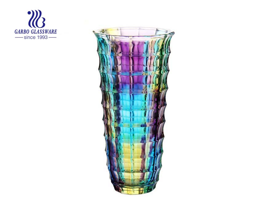 Hot sale fancy spray color glass flower vase for decoration