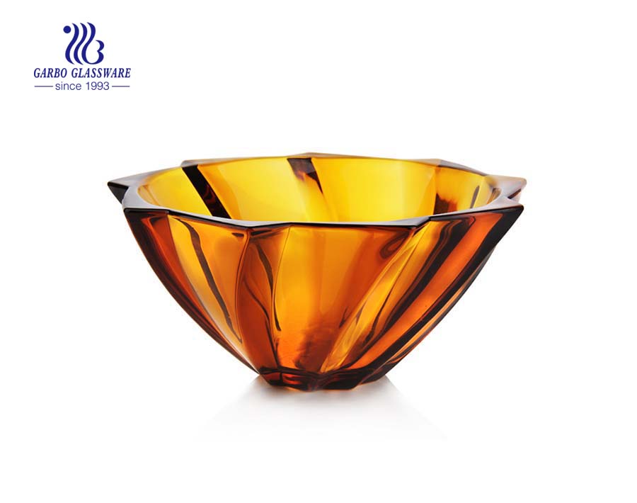 11.8'' Amber Color Glass fruit bowl with spiral design