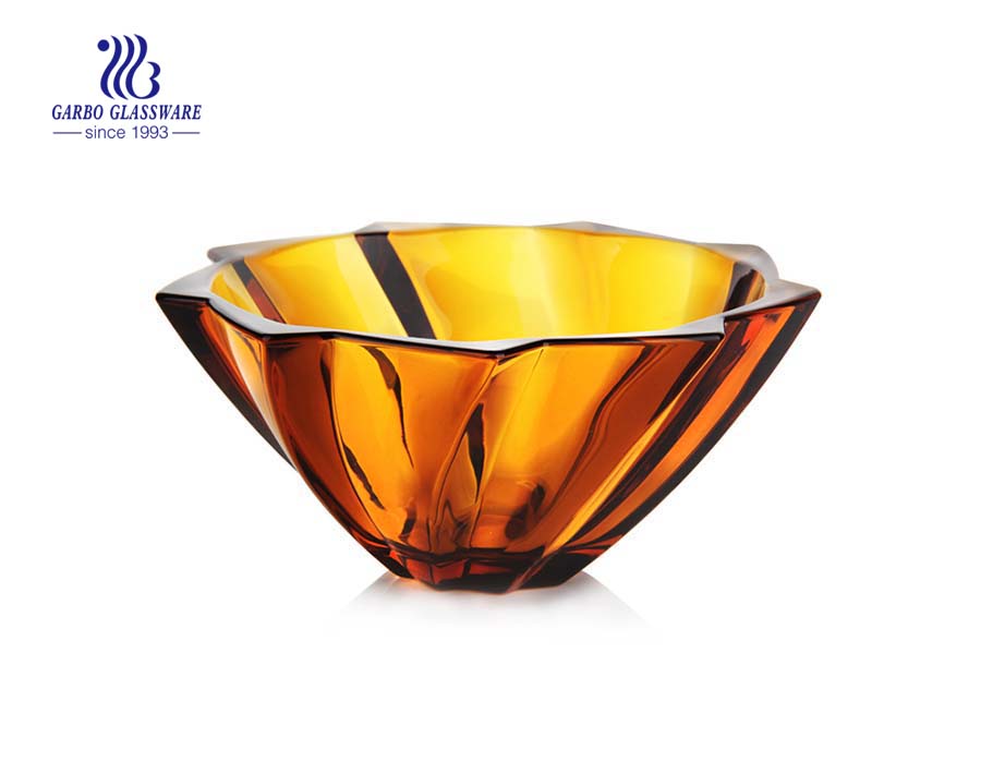 11.8'' Amber Color Glass fruit bowl with spiral design