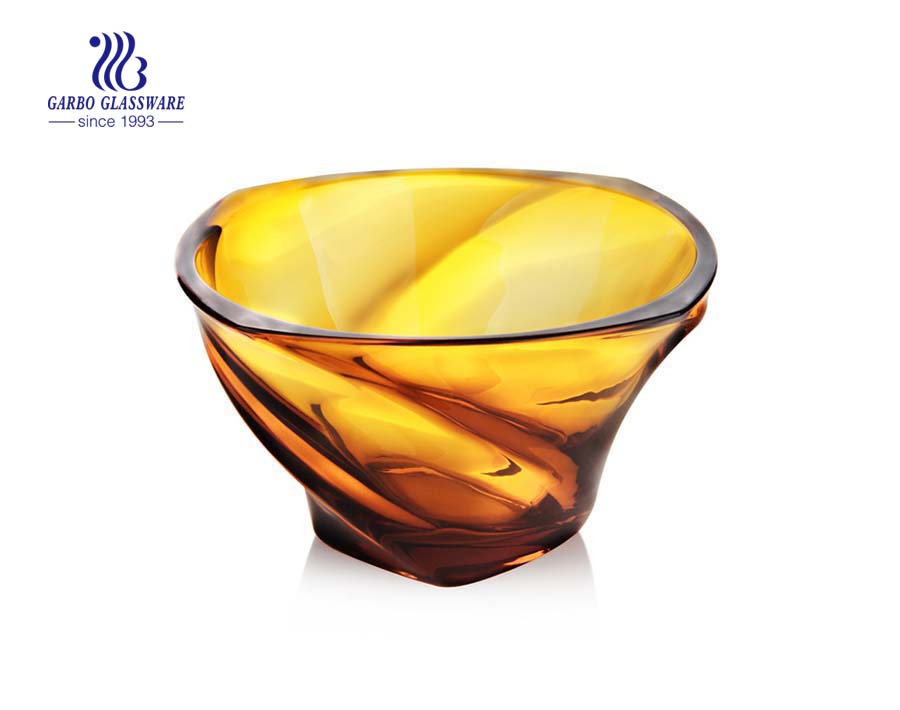 11.8 '' Amber Color Glass Obstschale mit spiralförmigem Design