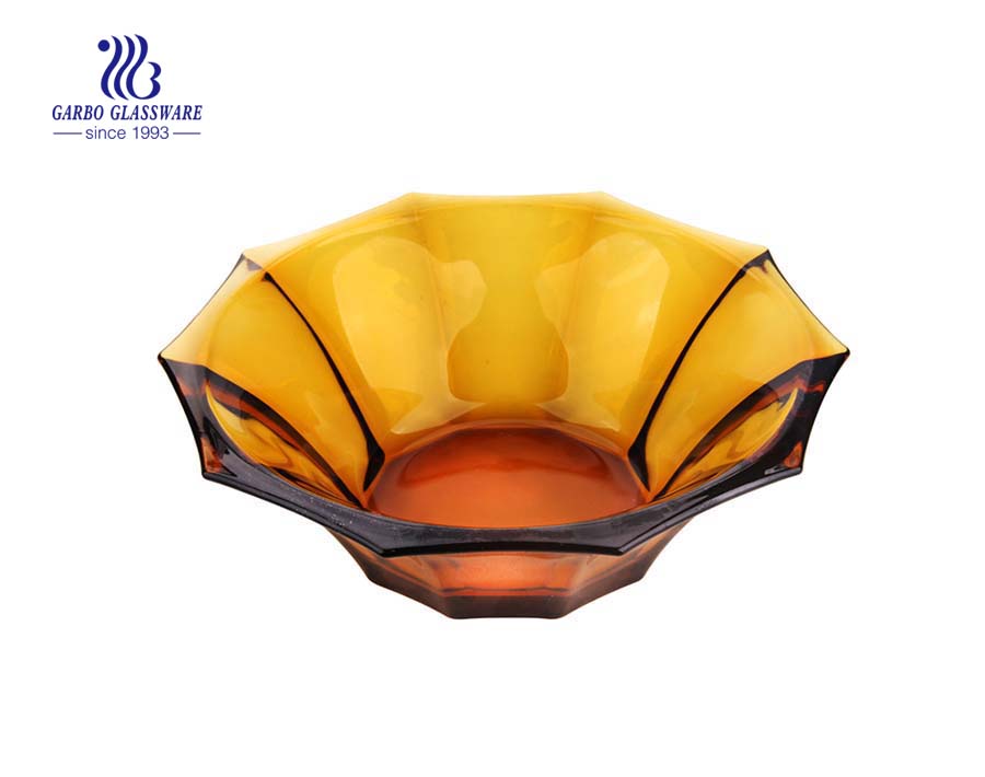 Taça de frutas de vidro de cor âmbar de 11.8 '' com desenho em espiral