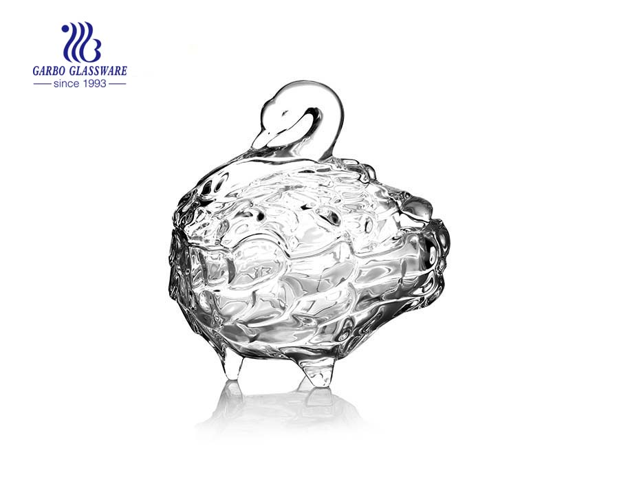 Garbo Brand Elegant Swan Shape Glass Candy Pot