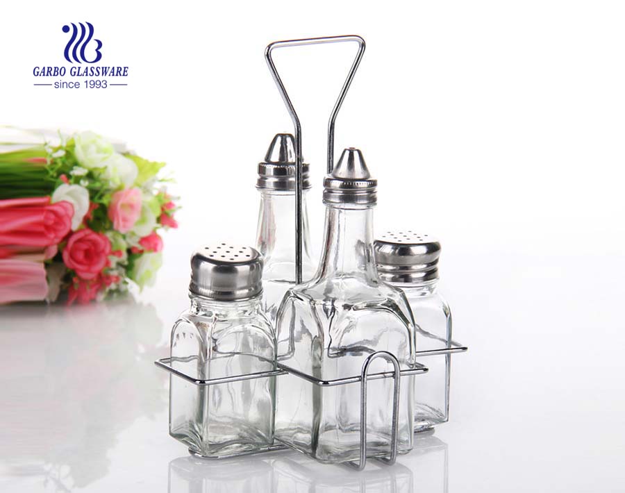2/3/4/5 / 7pcs Transparente Salz- und Pfeffer-Cruet-Set-Gewürzflasche aus Glas mit Edelstahlkappen