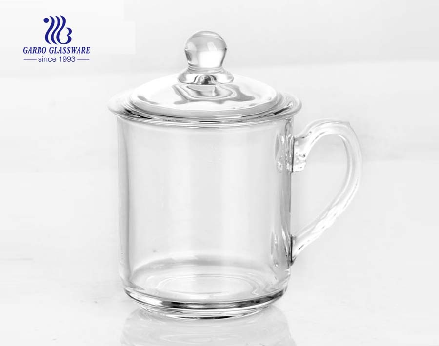 كوب شاي زجاجي شفاف 11.6 أونصة مع غطاء ومقبض للشاي الأخضر