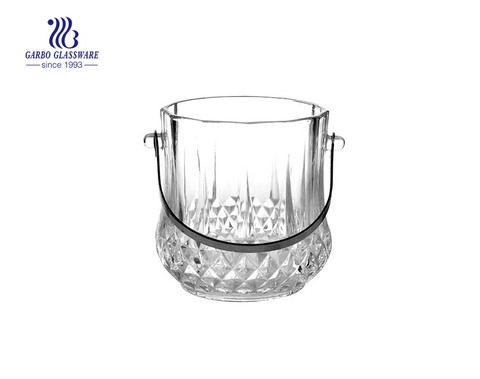 China factory 1000ml glass ice bucket with diamond design