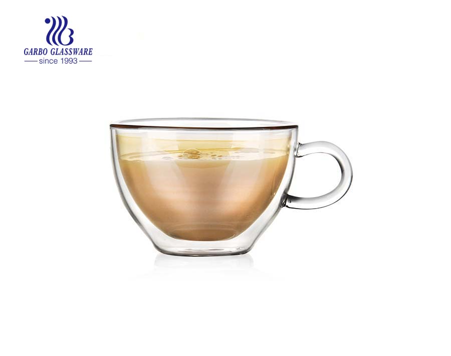 Customized 11oz Borosilicate double wall cup for tea drinking