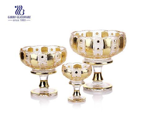 Conjunto de fruteiras de vidro banhado a ouro decorativo estilo Ásia Central 3 peças