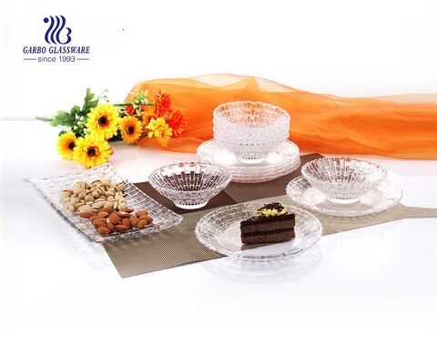 12pcs clear glass bowl and plate dinner glassware set