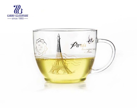 Verre à thé en verre Pyrex 15oz personnalisé décalque logo simple paroi tasse