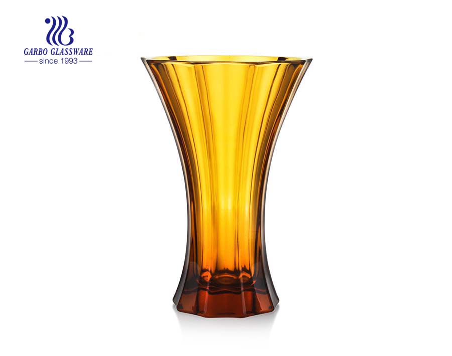 China factory hot sale big glass vase for decoration with amber color