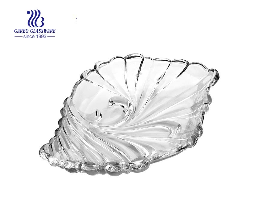 Unique conch shape glass fruit plate with spray blue color