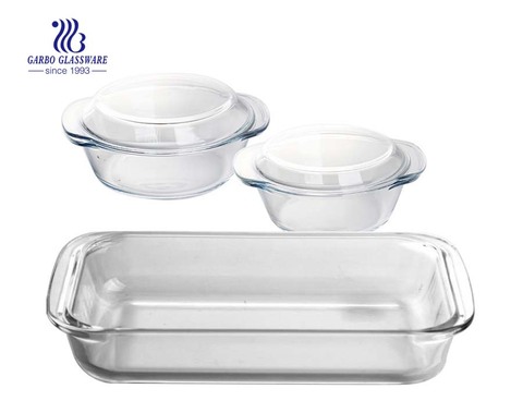 3PCS Glass baking glassware set glass soup bowl with dish