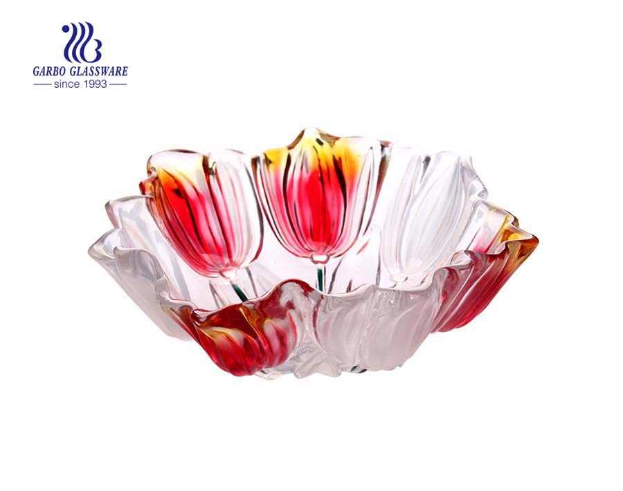 11'' Glass fruit bowl with red spray color