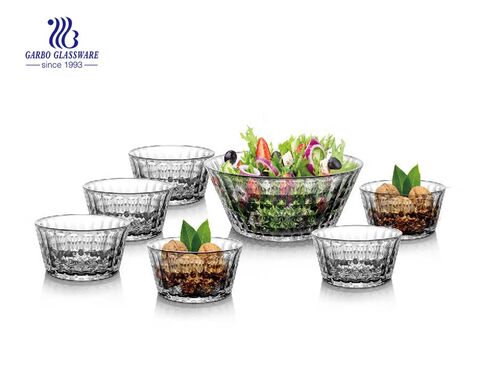 Novo design venda quente tigela de vidro conjunto 7 pcs para salada de frutas nozes recipiente