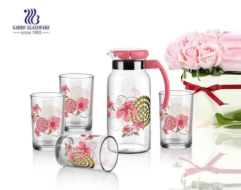 High Quality 5pcs Glass Drinking Set Of 4 Glass Tunmber with 1 jar glassware household drinkware
