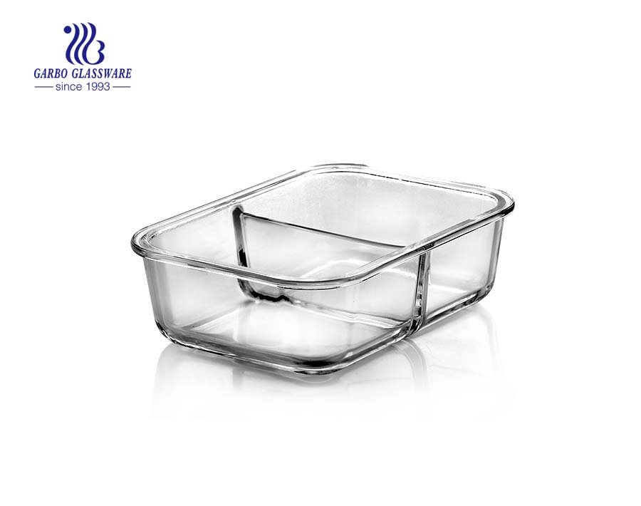 High borosilicate 1L rectangle glass lunch box with divider