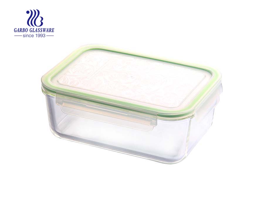 High borosilicate 1L rectangle glass lunch box with divider