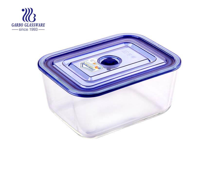 High borosilicate 1L rectangle glass lunch box with divider