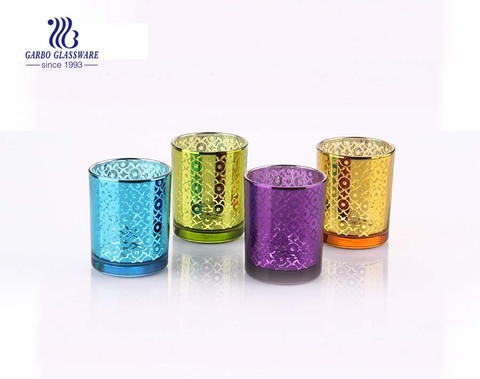 Vasos de vela de China de color de 4 piezas conjunto de candelabro de vidrio