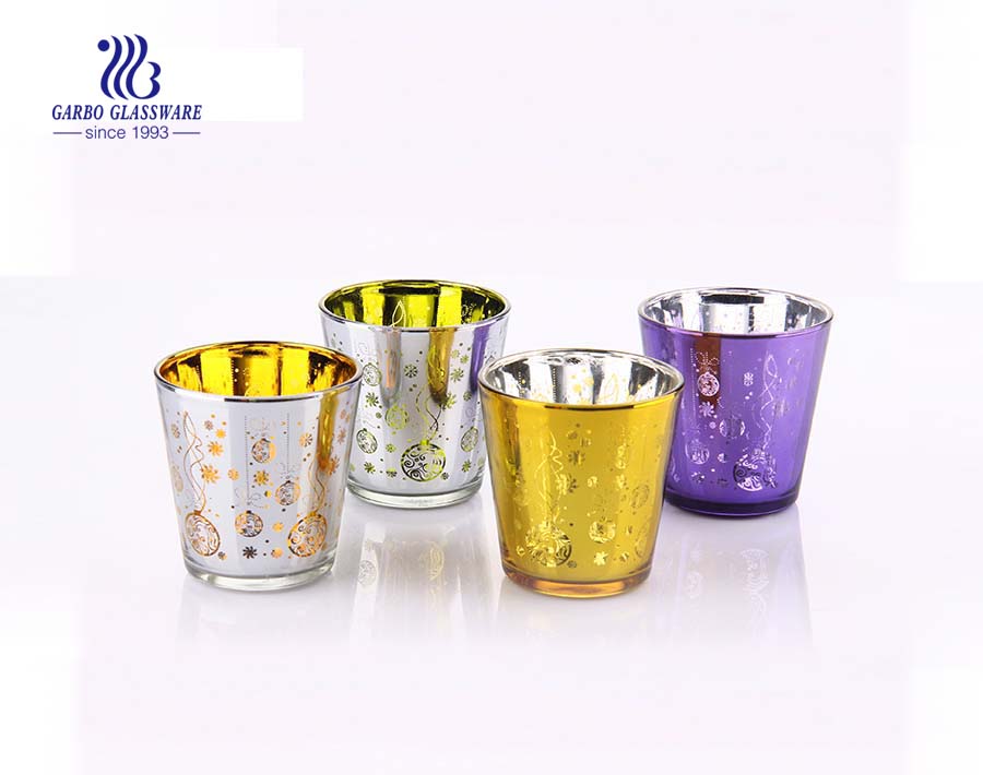 Vasos de vela de China de color de 4 piezas conjunto de candelabro de vidrio