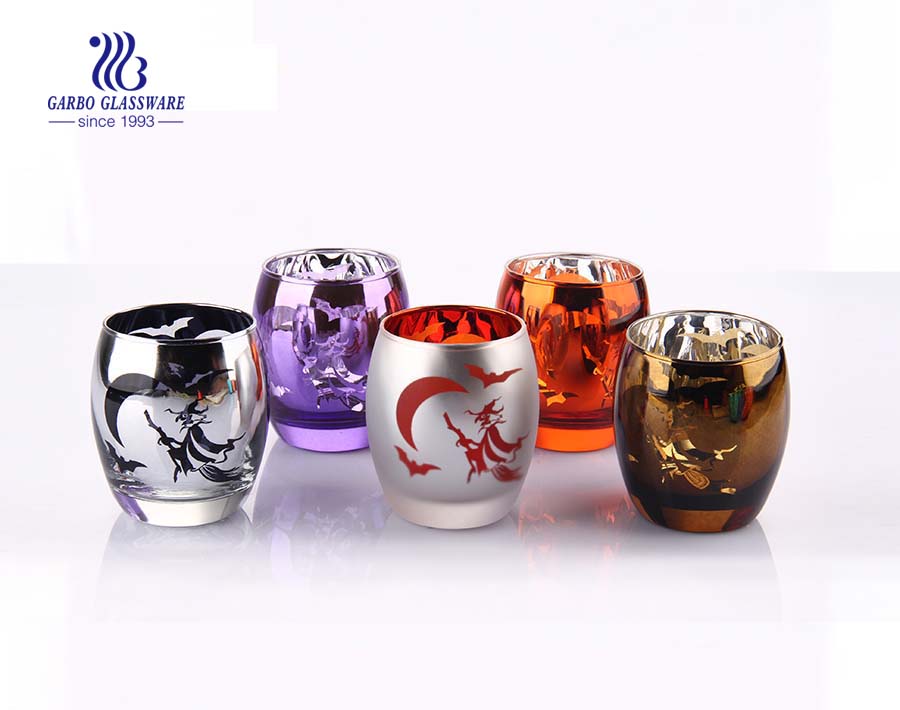 Vasos de vela de China de color de 4 piezas conjunto de candelabro de vidrio