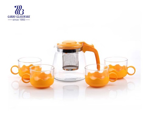 900ml Machine blown clear glass tea pot sets with printing for drinking