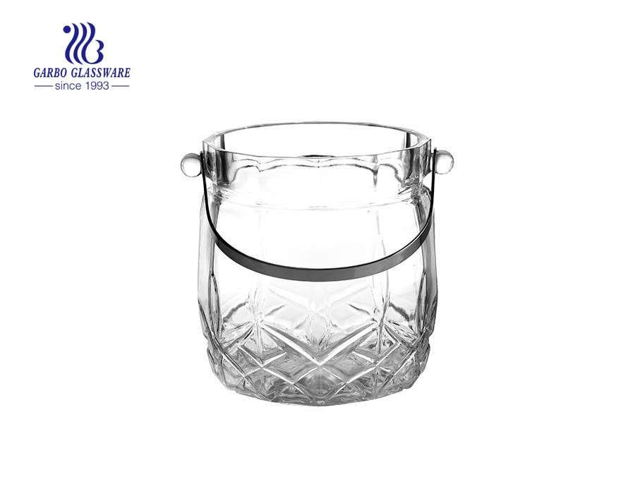 Buy China glass octagonal ice bucket with handle