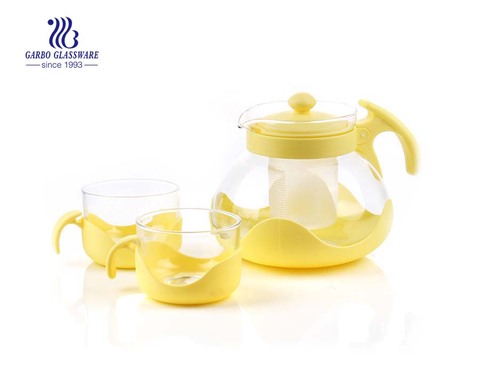 Hot sale 4pcs glass tea pot drinking set with removable steel infuser