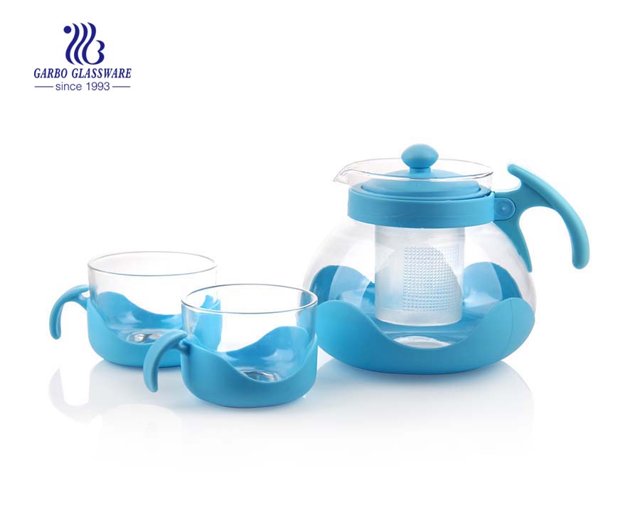 Hot sale 4pcs glass tea pot drinking set with removable steel infuser