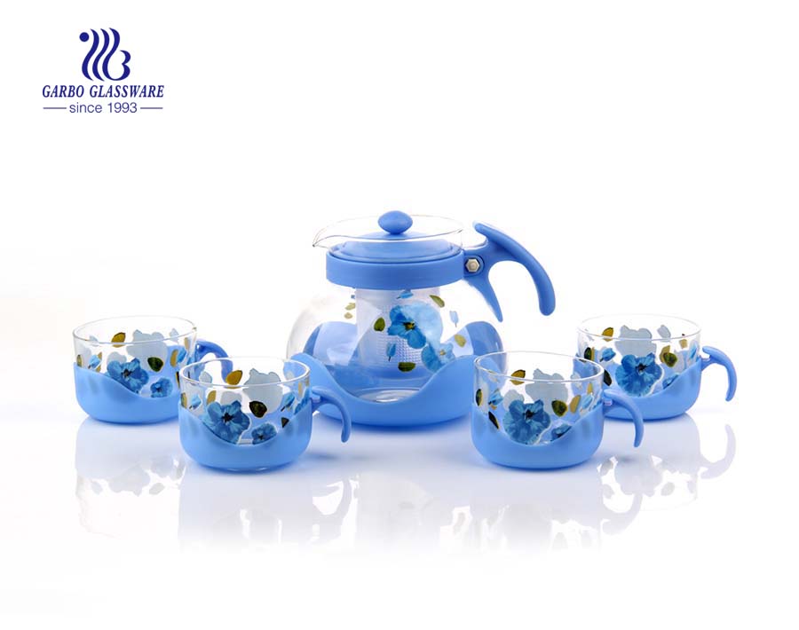 Hot sale 4pcs glass tea pot drinking set with removable steel infuser