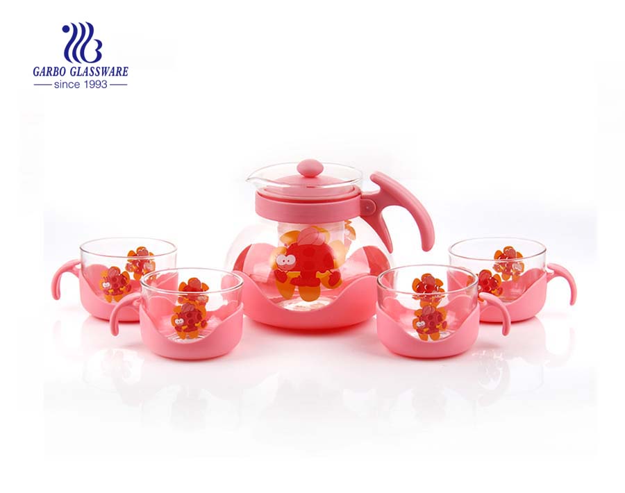 Hot sale 4pcs glass tea pot drinking set with removable steel infuser