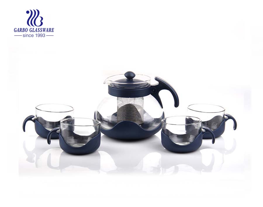 Hot sale 4pcs glass tea pot drinking set with removable steel infuser