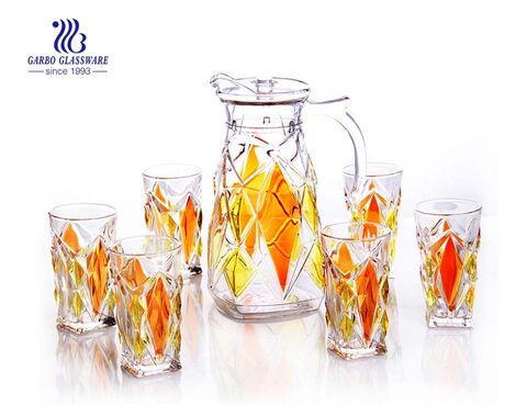 Wholesale Spray color clear glass pitcher drinking set pitcher with 6 cups